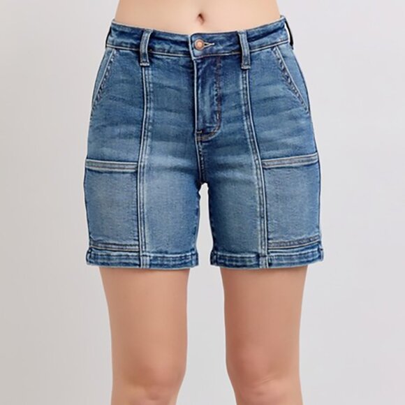 Judy Blue Full Size Frayed Hem High Rise Denim Shorts with Pockets Plus Size